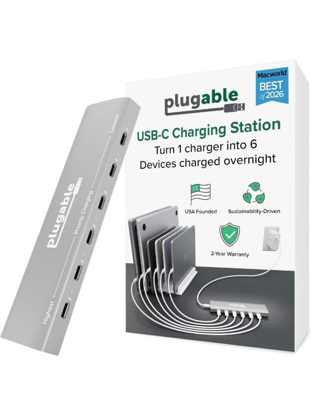 6-Port USB C Charging Station - 100W Fast Charging Hub for Multiple Devices